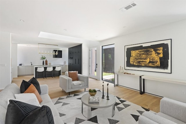 living room with light wood-type flooring