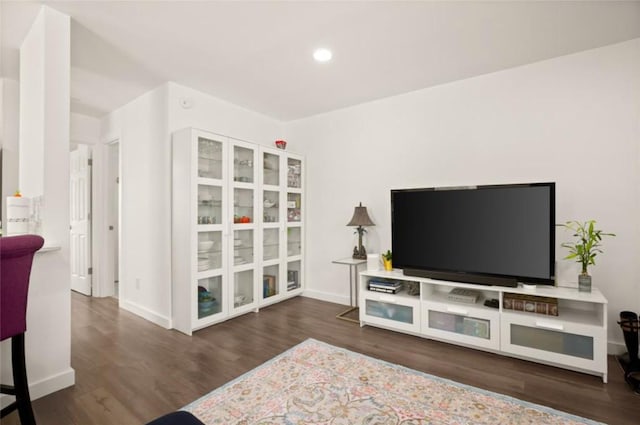 living room with dark hardwood / wood-style floors