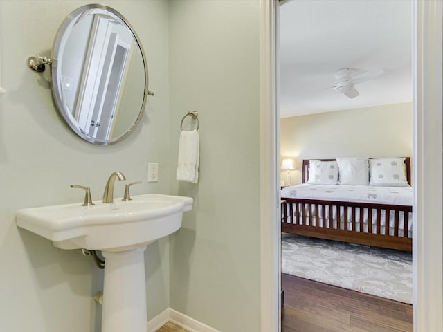 bathroom with ceiling fan