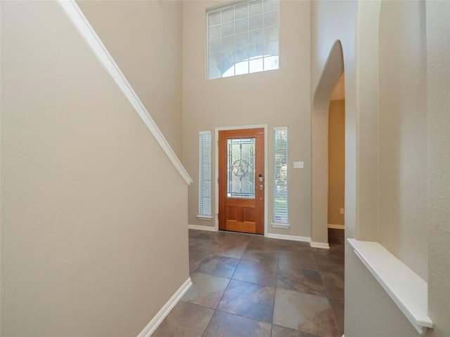 foyer featuring a towering ceiling and a wealth of natural light