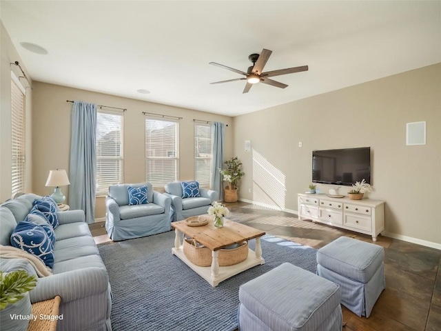 living room with ceiling fan