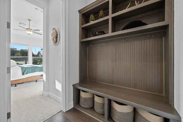 mudroom with ceiling fan