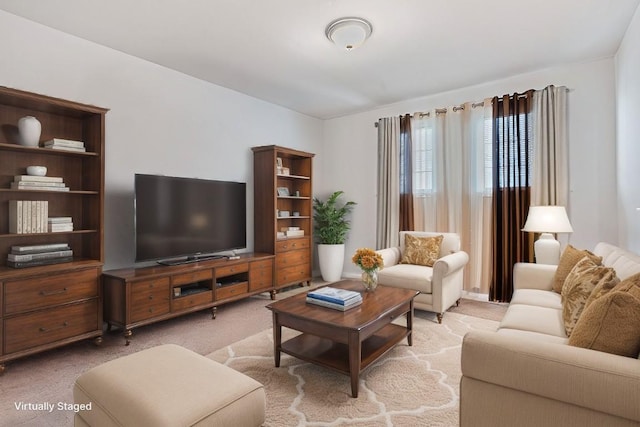 living room with light carpet