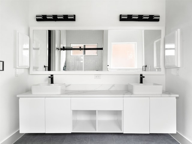 bathroom with vanity and walk in shower