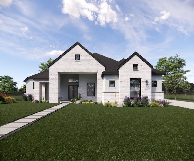 view of front of home with a front lawn