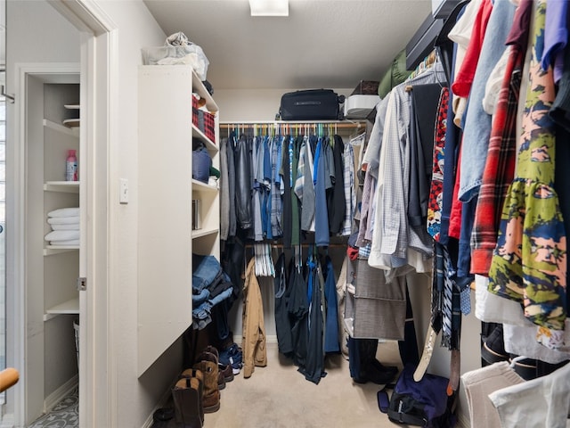 walk in closet with carpet floors