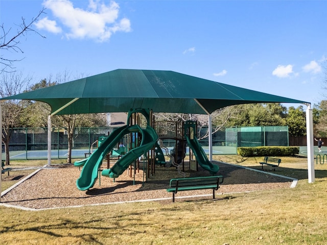 view of playground featuring a lawn