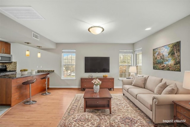 living room with light wood-type flooring