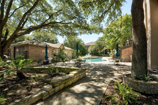 view of swimming pool with a patio