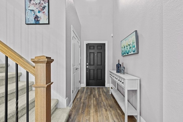 foyer entrance featuring dark hardwood / wood-style floors