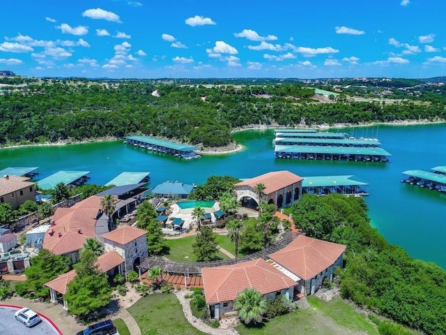 aerial view with a water view