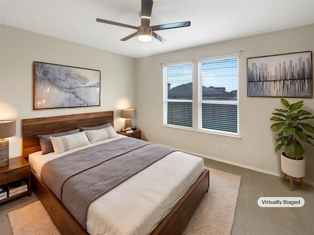 bedroom featuring ceiling fan