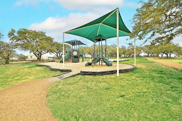 view of jungle gym with a yard