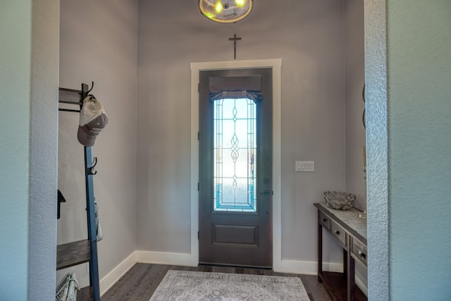 foyer entrance featuring dark wood-type flooring