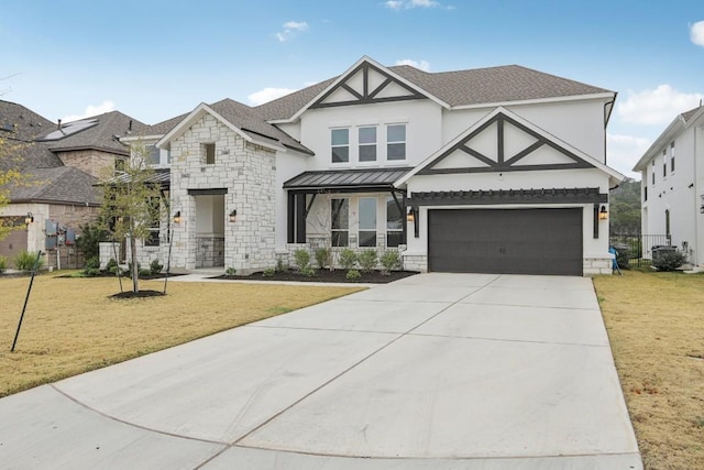 view of front of home with covered porch and a front yard