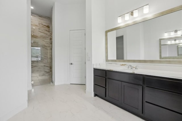 bathroom with vanity and walk in shower