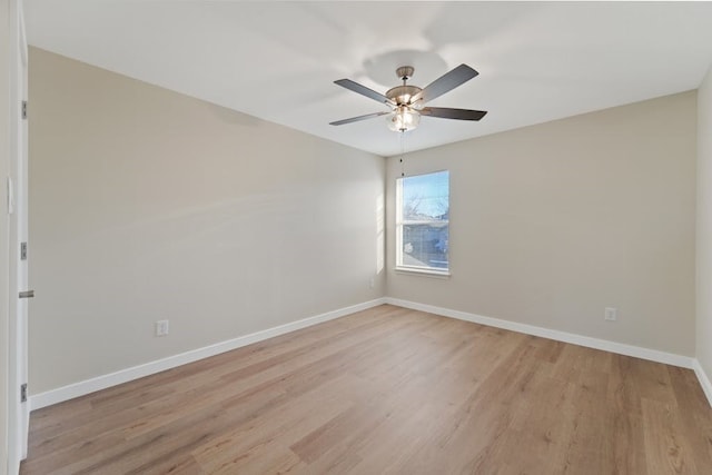 unfurnished room with ceiling fan and light hardwood / wood-style floors