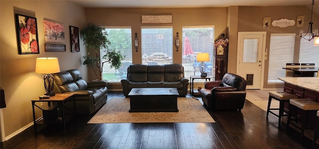 living room featuring dark wood-type flooring