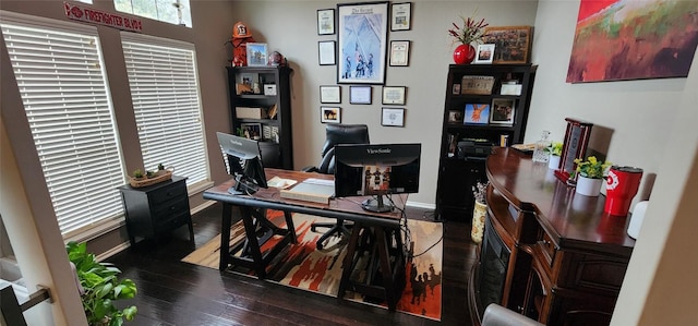 office area featuring a wealth of natural light and dark wood-type flooring