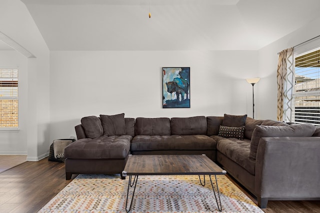 living room with dark wood-type flooring