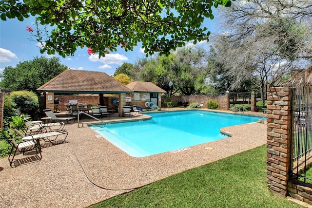 view of pool with a gazebo and a patio area