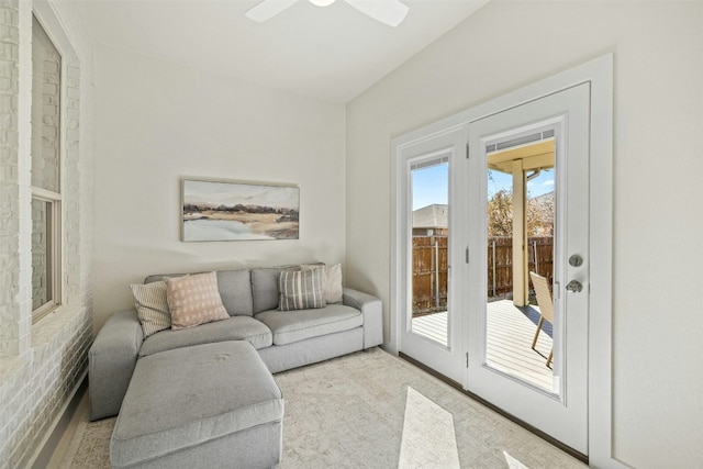 living room with ceiling fan