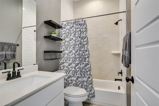 full bathroom featuring vanity, toilet, and shower / bath combo with shower curtain