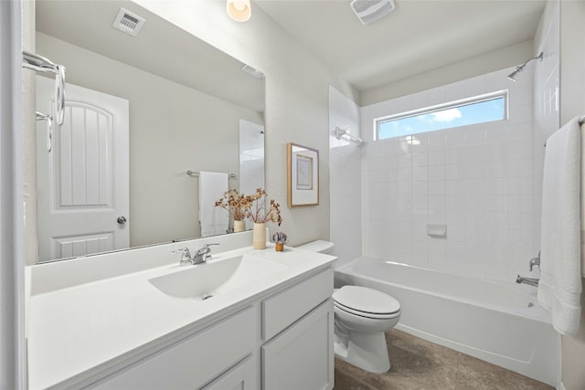 full bathroom with vanity, toilet, and bathtub / shower combination