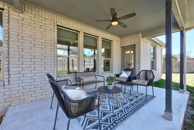 view of patio / terrace featuring outdoor lounge area and ceiling fan