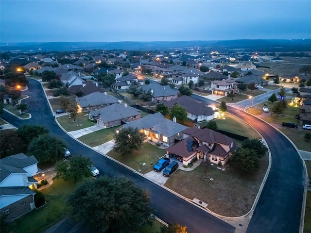 view of aerial view at dusk