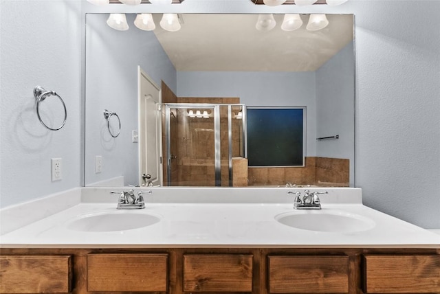 bathroom featuring vanity and walk in shower