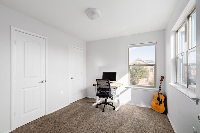 view of carpeted home office