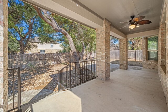 view of patio / terrace featuring ceiling fan