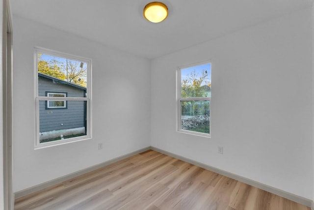 spare room featuring baseboards, a healthy amount of sunlight, and wood finished floors