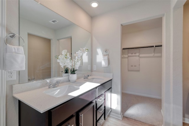 bathroom featuring vanity and hardwood / wood-style flooring