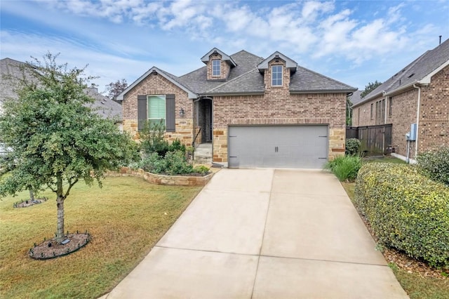 view of front of property featuring a garage and a front lawn