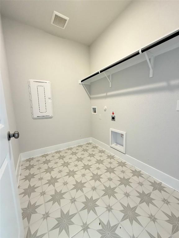 laundry area with light floors, visible vents, hookup for an electric dryer, laundry area, and hookup for a gas dryer