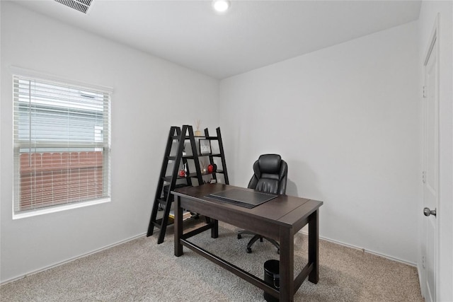 office space featuring light colored carpet