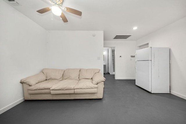 living room with ceiling fan