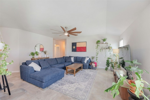 living room featuring ceiling fan