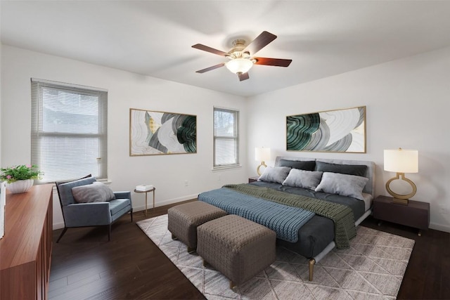 bedroom featuring wood-type flooring and ceiling fan