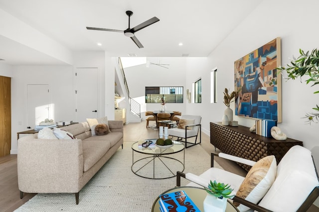 living room with ceiling fan