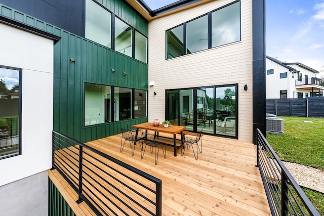 wooden terrace with central AC unit