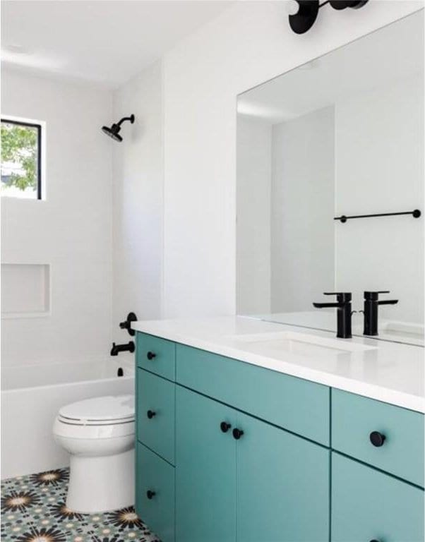 full bathroom with vanity, toilet, and shower / bath combination