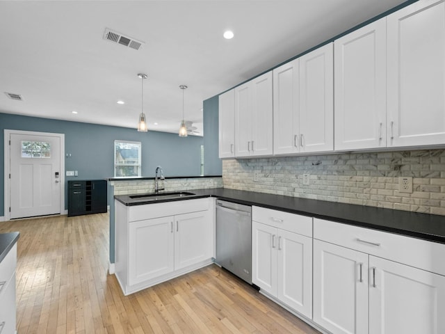 kitchen with white cabinetry, stainless steel dishwasher, and sink