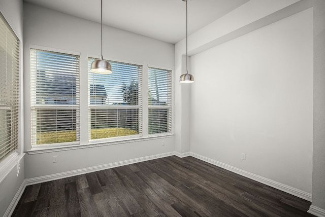 unfurnished dining area featuring dark wood-type flooring