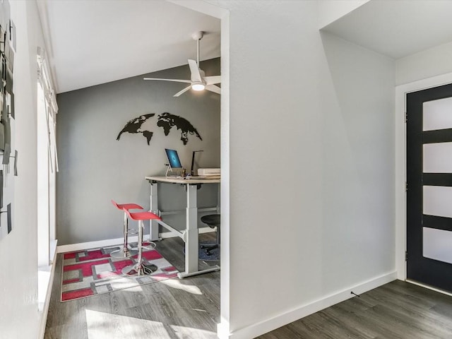 entrance foyer with ceiling fan and dark hardwood / wood-style flooring