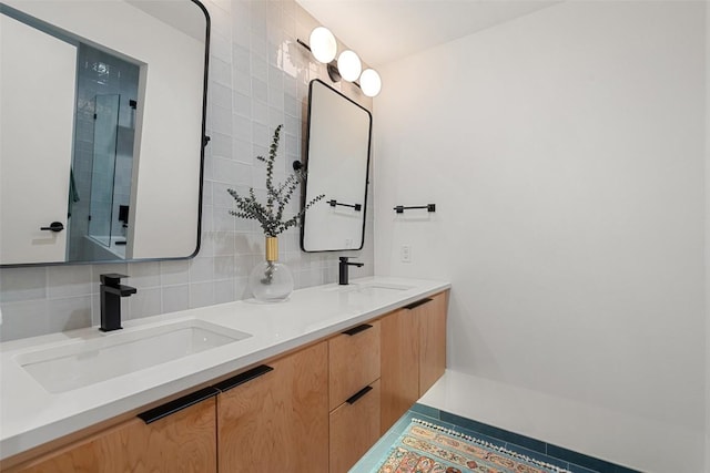 bathroom with backsplash and vanity