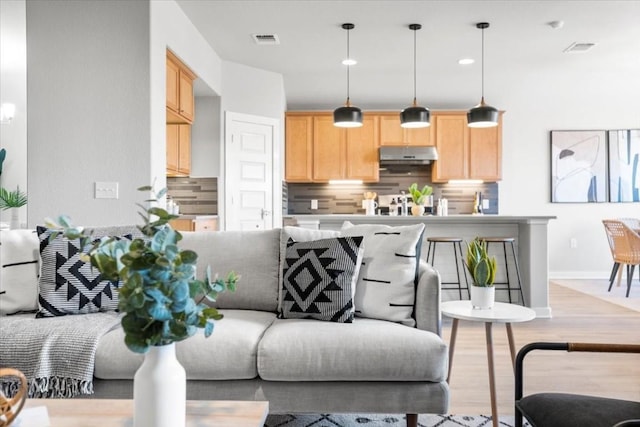 living room with light hardwood / wood-style flooring