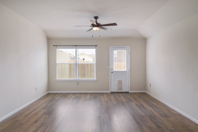 12110 Riprap Dr, Manor, TX 78653 - unfurnished room featuring ceiling fan, dark wood-type flooring, and baseboards